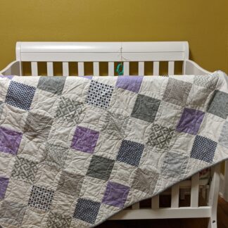Gray/Purple Baby Quilt 48" by 55" with gray backing