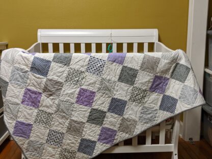 Gray/Purple Baby Quilt 48" by 55" with gray backing
